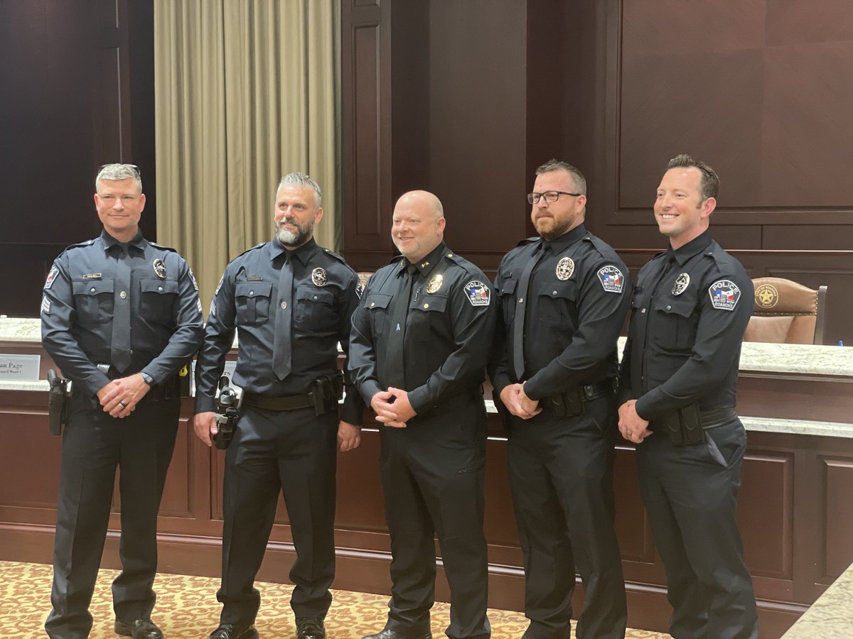 The City Council highlighted the <a href="/RoanokePoliceTX/">Roanoke Texas Police</a> at last night’s meeting. Please join us in congratulating Corporal Richardson and Sergeant MacLean on their promotions and in welcoming Officers Kidwell and Jonas to the Department.