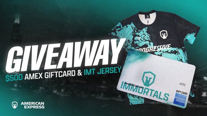 Immortals's tweet photo. We’re having a special giveaway this month. We are giving away a $500 #AmericanExpress Gift Card and an #IMT branded jersey! Don't miss out. Enter for a chance to win! 🌟💰

Complete tasks below to enter for a chance to win ⬇️

✅RT and Like this post
✅Follow @AmericanExpress and @Immortals
⌛Ends on November 25th (12AM PST)

Don't miss out on this amazing opportunity! Good luck everyone!🎉

No purchase necessary. U.S., 18+ Ends NOV 25TH @ 12AM PT. Rules: https://t.co/KEVg2ndFDE

#AmericanExpress #Giveaway