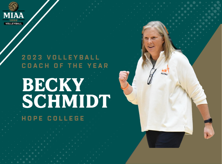 MIAA1888's tweet photo. Hope College's Becky Schmidt Tabbed 2023 #D3MIAA Volleyball Coach of the Year ๐
READ -- https://t.co/ERHhYuGiYB
#MIAAvb #GreatSince1888 @HopeAthletics https://t.co/WePVhhNcpB