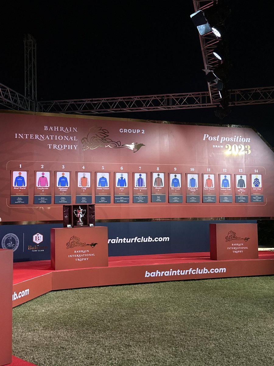 The draw for the $1m Gr.2 Bahrain International Trophy. 🏆 

🗓️ 17 November 2023