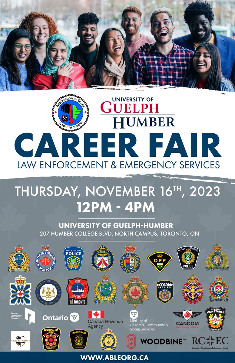 GuelphHumberUni's tweet image. Like Alexia, @ABLE_org is about helping people by building bridges between law enforcement and the people they serve. Join us in the GH Atrium tomorrow at 12 PM at the A.B.L.E. Career Fair where you can learn how to turn your passion for helping others into a career.