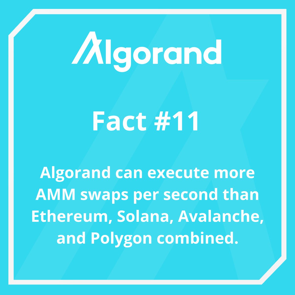 ✅ Fact #11: $ALGO's performance is unmatched.

👉 Thanks to its smart contract execution speed, #Algorand can handle 2,881 AMM swaps per second, which is 10x more than #Solana.

In fact, it outperforms the combined AMM swaps performance of $SOL, $ETH, $MATIC, $AVAX, and $BNB.