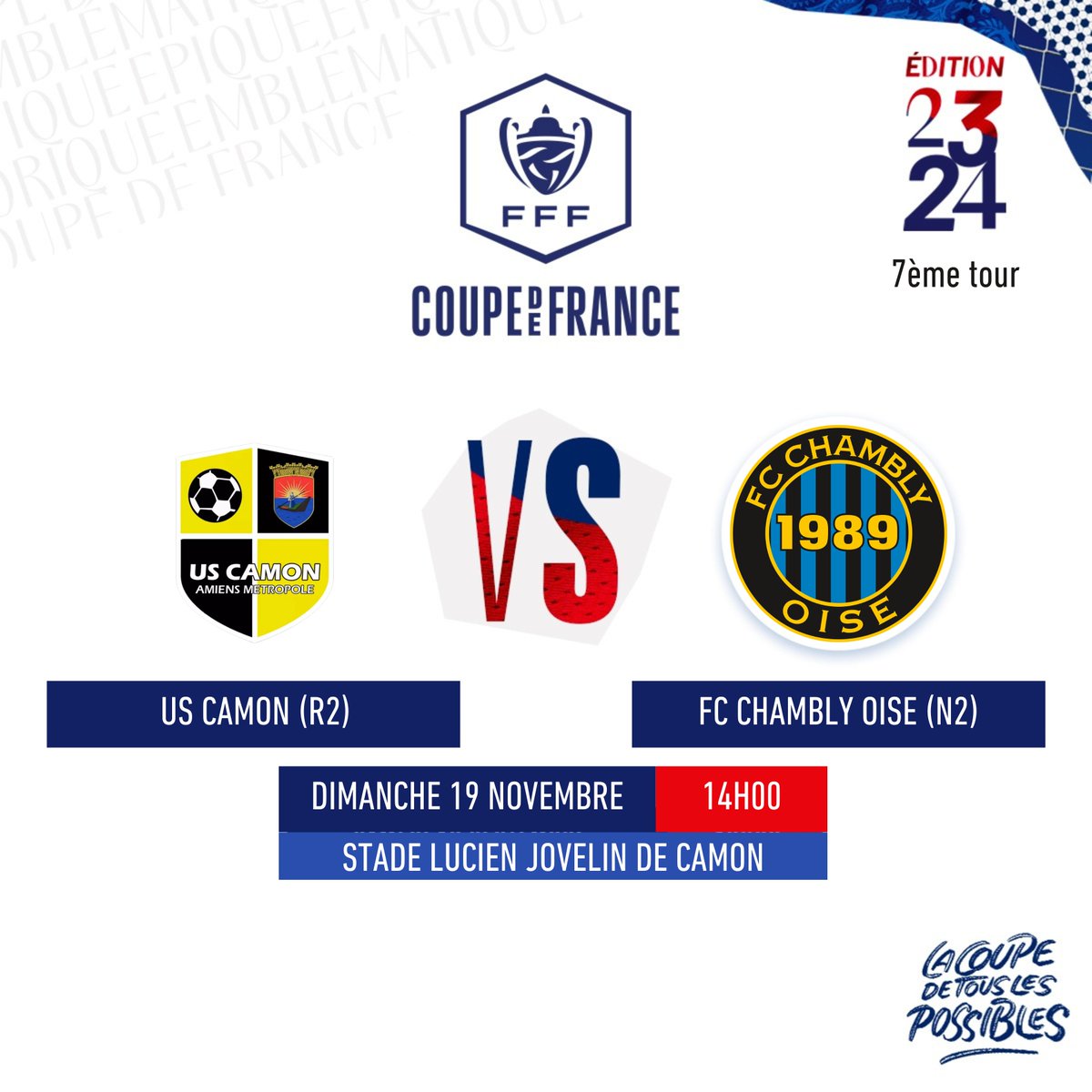 FCCOISE's tweet photo. 🔥Matchday COUPE DE FRANCE🔥

🆚 US Camon (R2)
⚽️ Coupe de France - 7e tour
📍 Stade Lucien Jovelin
⌚️ 14h
📱 Live texte sur Facebook et Twitter FC Chambly Oise

#USCFCCO #NeRienLâcher https://t.co/wgGPqMNtbj