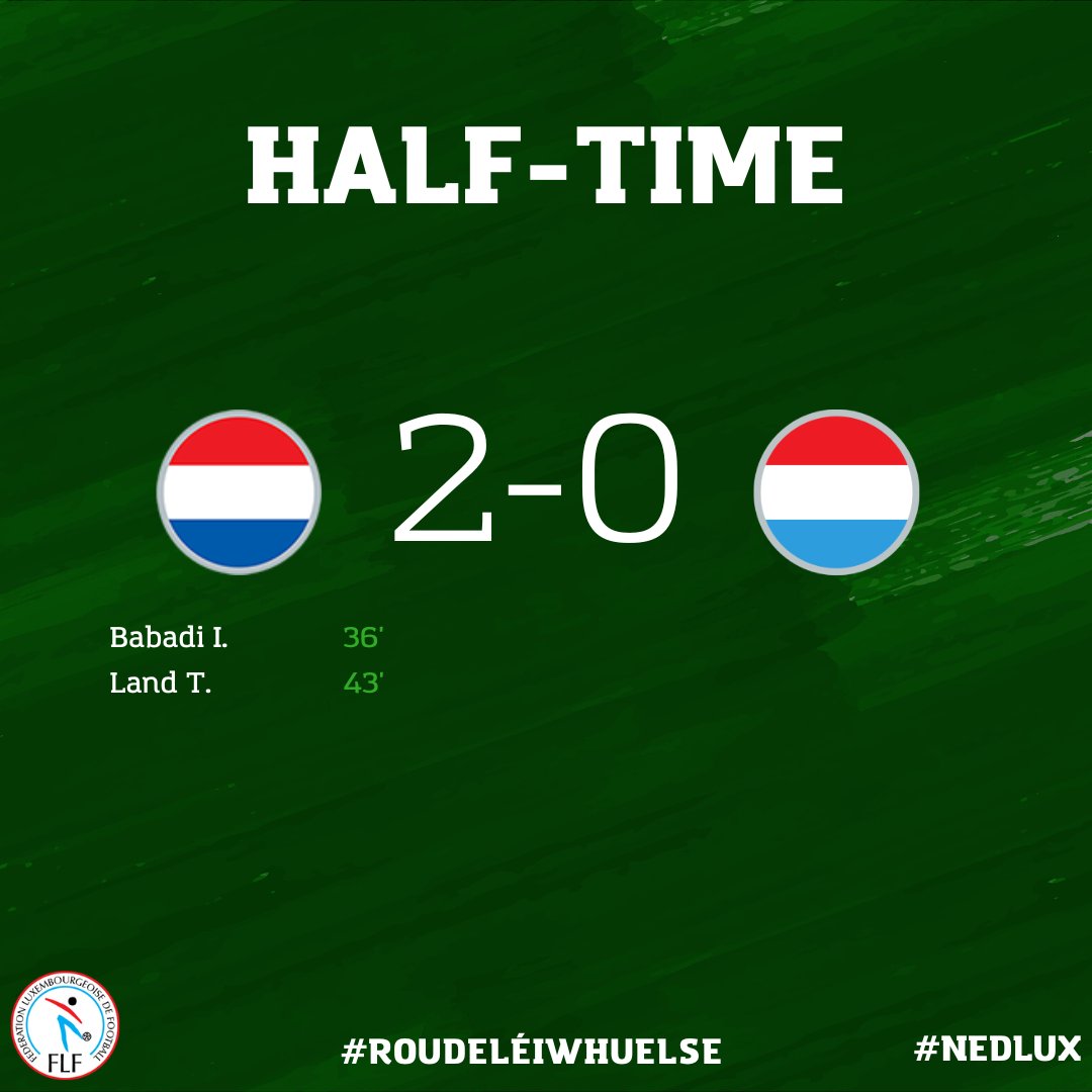 flf_lu's tweet photo. D'Hollänner féieren no 45 Minutte mat 2-0 géint eis U19 Léiwen🇳🇱🇱🇺

#RoudeLéiwHuelSe #U19Léiwen #NEDLUX https://t.co/pvYgh75WR1