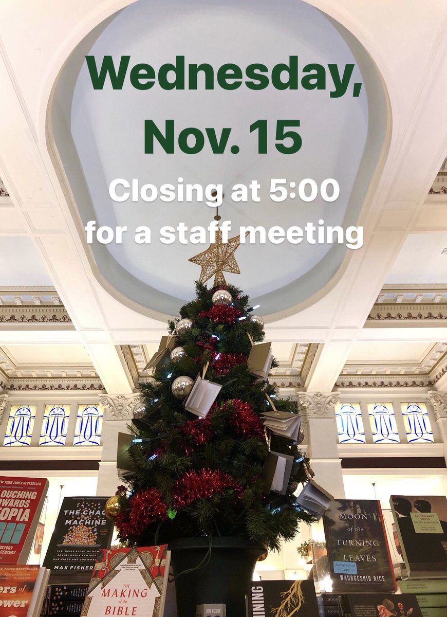 Heads up! We are closing at 5pm on Wednesday, Nov. 15 for a staff meeting to prepare for the holiday shopping season. Wish us luck! 😅🎄 #yyj
