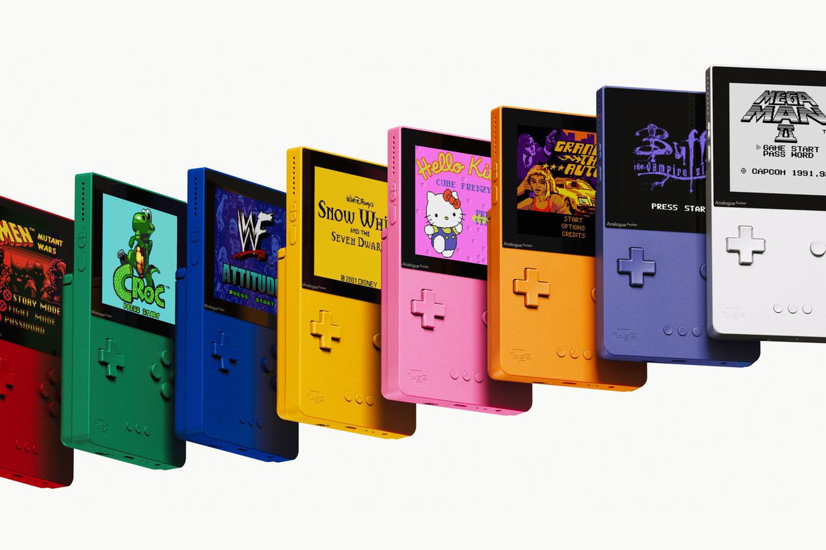 🆕 Annonce – Voici de nouveaux coloris en édition limitée pour l’Analogue Pocket : rouge, vert, bleu, jaune, rose, orange, indigo et argent. Disponible en précommande pour 249,99 $ vendredi à 17 h heure française.