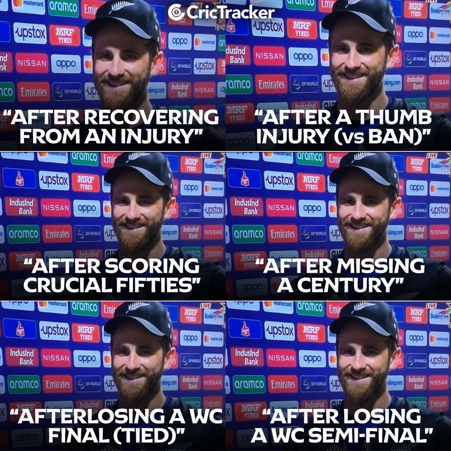 Being Kane Williamson isn’t easy 💔 

CWC 2019 - Final ❌
T20 WC 2021 - Final ❌
T20 WC 2022 - Semi Final ❌
CWC 2023 - Semi Final ❌
#NZvIND #ViratKohli