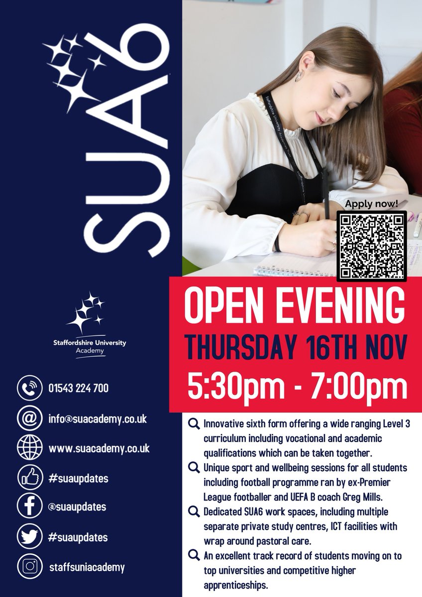 Please see details for our SUA6 Open Evening taking place tomorrow!