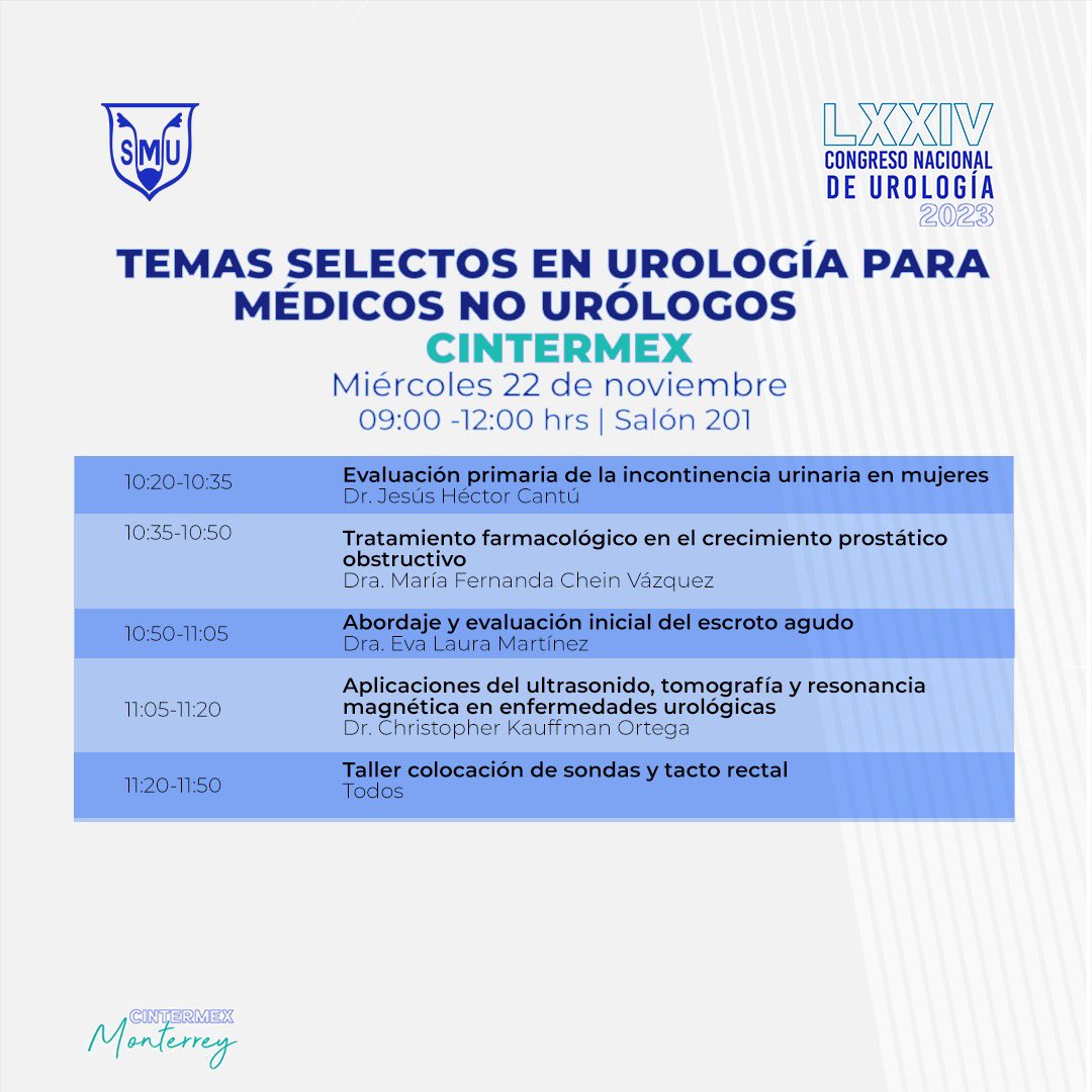 Ya casi nos vemos en Monterrey 🤠⛰️🥩
Eres estudiante de medicina, médico general, pasante de de servicio social y te interesa la urología? Te invitamos a este curso próximo 22 de noviembre en #cintermex #smu2023 #todossomossmu #urología #urologosjovenes #urologosmexicanos