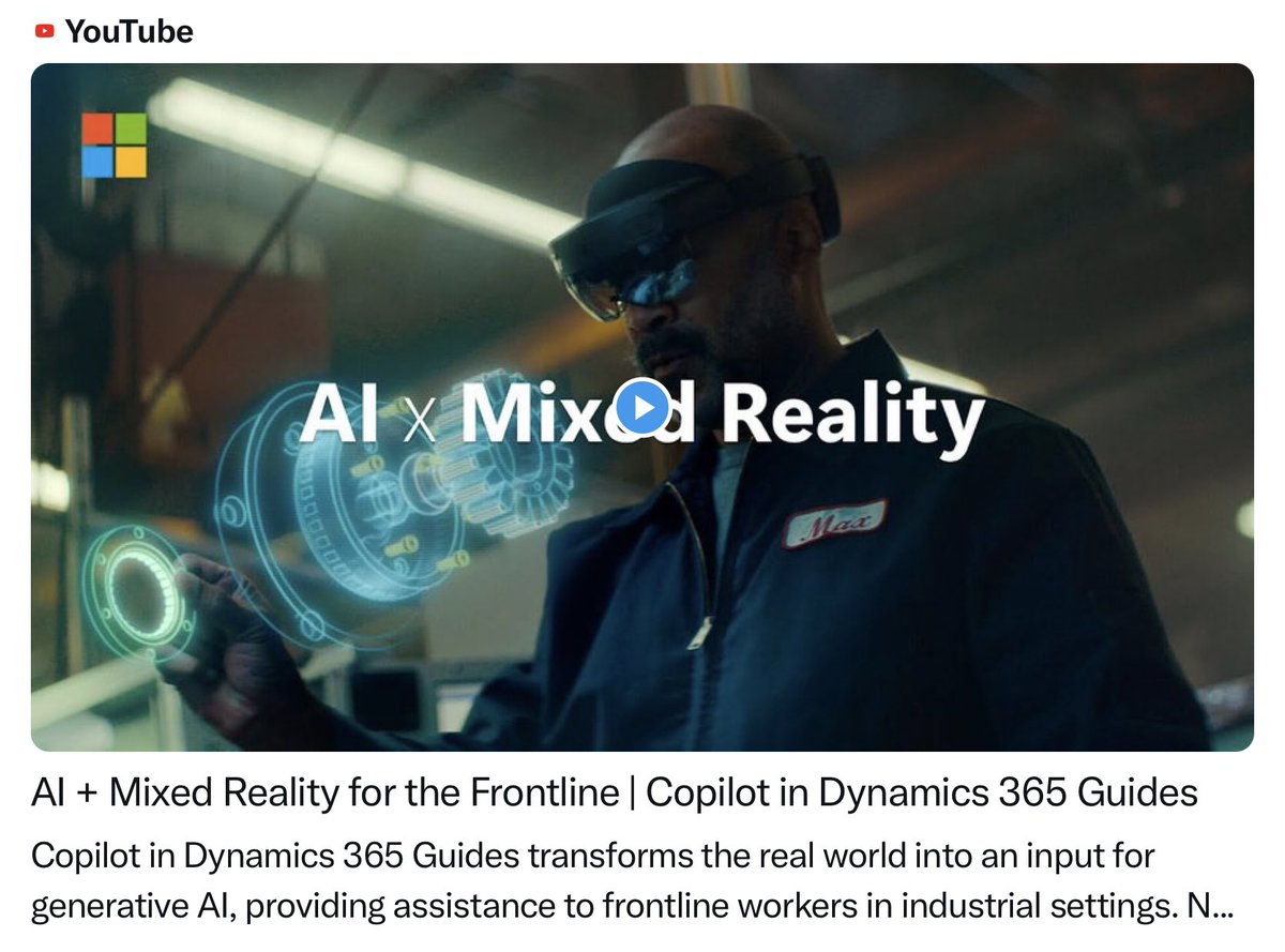 Digitalizer's tweet image. Wow. #AI (Copilot) + #AR (hololens). One of the most relevant & compelling use case I’ve seen in while. From #Microsoft.
youtu.be/oZOcn8RFLks?si…