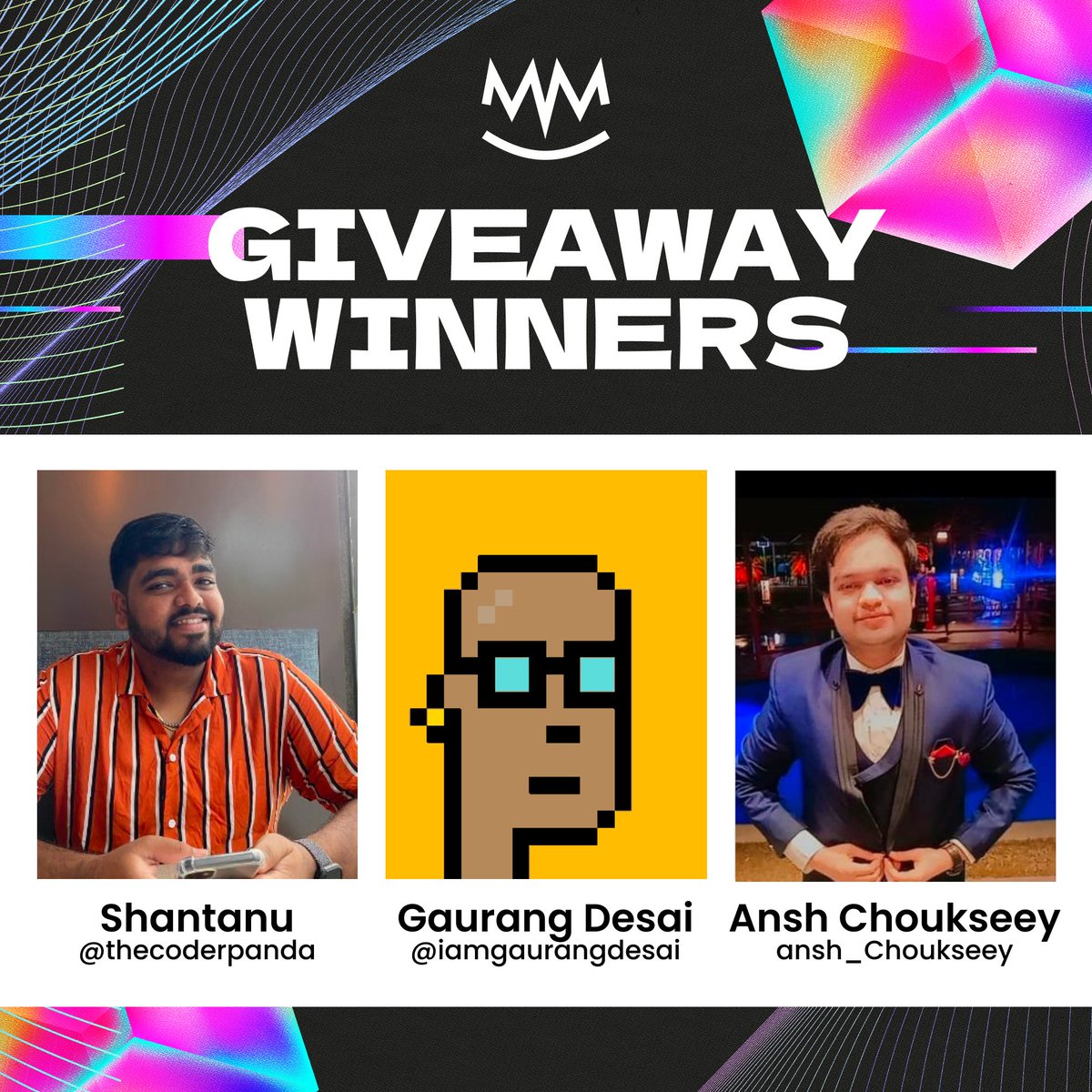 MetaMerchLabs's tweet photo. And the winnerssss are out!! 🥳🎉🎟️

Here are 3 amazing people who won #MetaMerch exclusive merchandise!! 🎁

🎉 @thecoderpanda 
🎉 @iamgaurangdesai
🎉 @ansh_Choukseey 

Congratulations frenssss!🎉 

DM for next steps!

👉 Giveaway is still on, we're announcing 3 more winners next week, till then keep spreading love with MetaMerch!!♥️