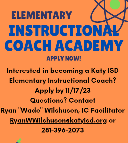 APPLY TODAY! The deadline is approaching to apply for the Katy IC Academy. If you have questions or need help with your application, just let me know! #KatyIC <a href="/katyisd_ELEMCI/">Katy ISD Elementary Curriculum & Instruction</a>
