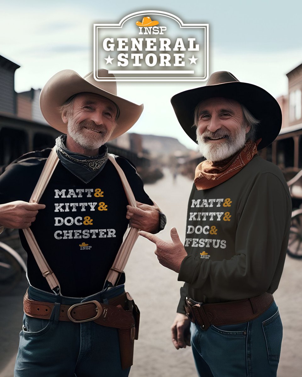 insp_tv's tweet photo. It's the showdown of the century: #TeamChester or #TeamFestus? Show your love for the Gunsmoke gang with some new gear! 🛍🤠
Team Chester: https://t.co/gJESHta5qH
Team Festus: https://t.co/JCrhadoKLa https://t.co/hIZ910LCpU