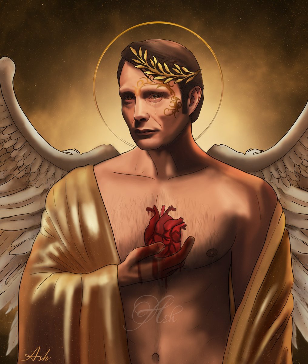 Metaphysicalash's tweet photo. Three gods of love 2/3:

Himeros - god of unrequited love (Hannibal)

The way this suits him so perfectly, I'm proud💛 First seen on P*treon (link in bio)

#Hannibal #Himeros #greekgod #unrequitedlove #fanart #MadsMikkelsen #RenewHannibal https://t.co/IqtwnEUCSl