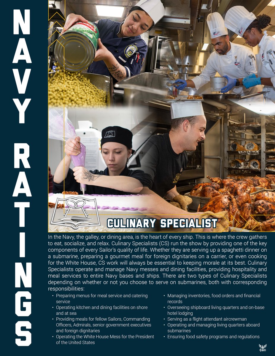 USNavy's tweet photo. ๐ Forever grateful to our Culinary Specialists ๐ฉโ๐ณ๐จโ๐ณ
CS's are crucial to keeping morale at its best & during this holiday season, they are even more essential in our bases, ships, and submarines. Thank you for your unwavering service! #USNavy #CulinarySpecialist #NavyCommunity https://t.co/YlqgaYXdjU
