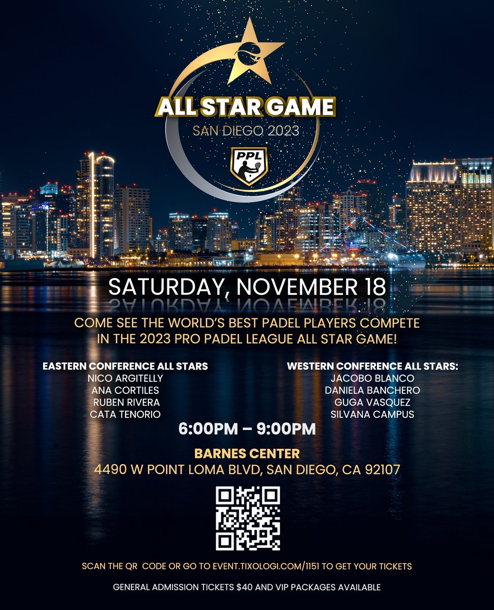 SportsSDtourism's tweet photo. This weekend the inaugural Pro Padel League All-Star game will feature the league's top players from the Eastern and Western Conferences. We hope to see you at Barnes Center!
Use code "Taktika20" for 20% off tickets 🎟️
#SportsSanDiego #Padel #BarnesCenter https://t.co/TTIQAM2zcI