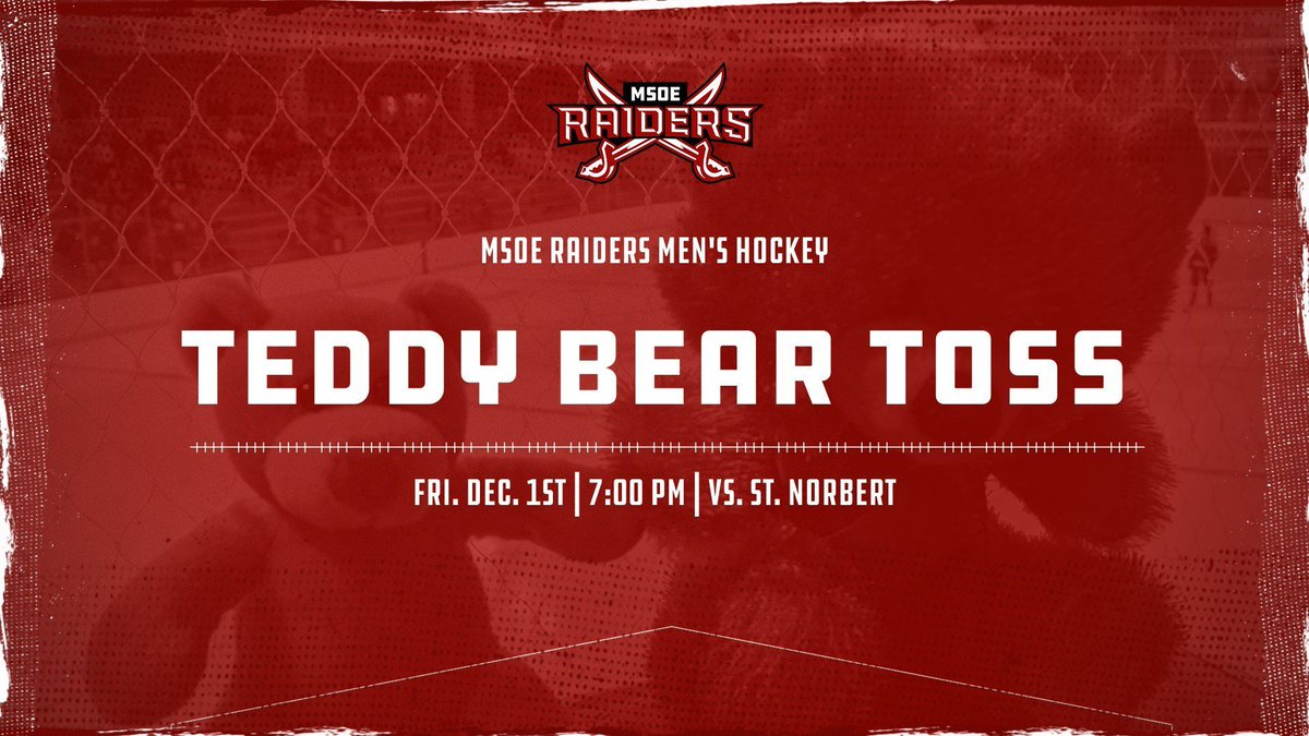 📆 MARK YOUR CALENDARS📆 

<a href="/MSOEHockey/">MSOE Hockey</a> invites everyone to come out to their Teddy Bear Toss on December 1st as they host St. Norbert. More details to come soon!

#TheRaiderWay #d3hky