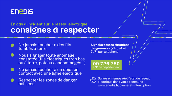 Vigilance vents en #Bretagne 💨<a href="/enedis/">Enedis</a> vous rappelle les #consignes de sécurité à respecter et numéro #Dépannage en cas de besoin, soyez vigilants