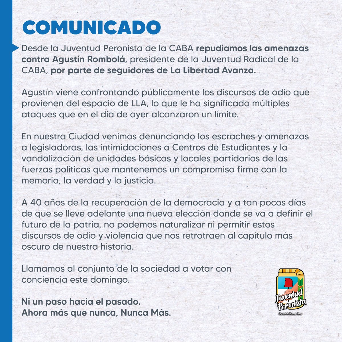 COMUNICADO | Repudio a las amenazas contra <a href="/agustindrombola/">Agustín Rombolá</a>