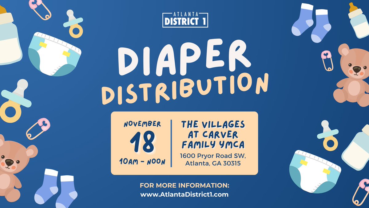 As the father of two girls, I understand the importance of empowering Atlanta families. Excited to host a walk-up event with @HelpingMamas and @carverymca offering free diapers and essentials. See you Nov 18th, 10 am - noon, 1600 Pryor Rd SW. Supplies are limited, so come early!