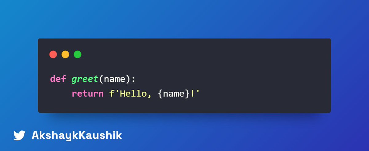 AkshaykKaushik's tweet image. [2/9] Python function is a block of reusable code performing a specific task. Defined with def, it can take arguments &amp;amp; return results.👇 

#PythonProgramming #FunctionDefinition