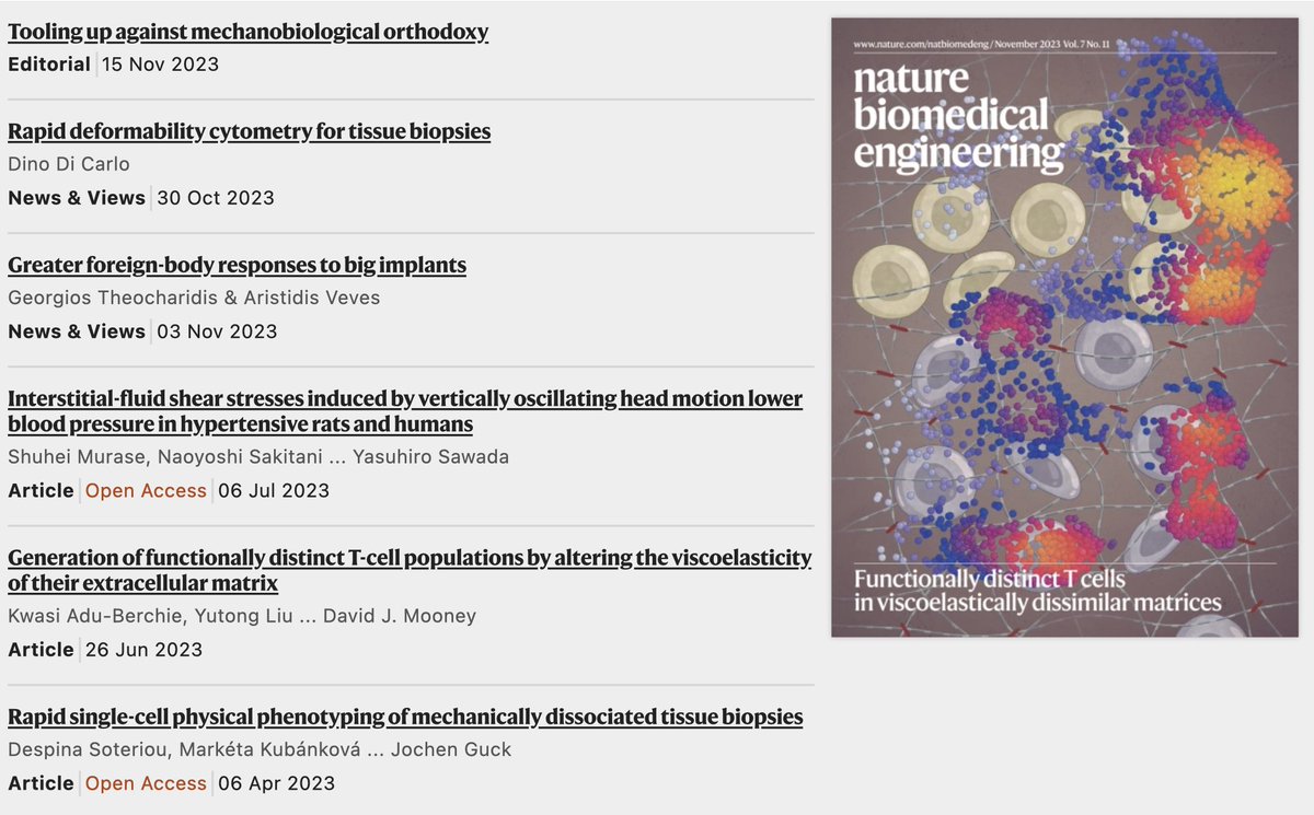 The November issue is live, and it is largely dedicated to advances in the mechanobiology of disease. nature.com/natbiomedeng/v…