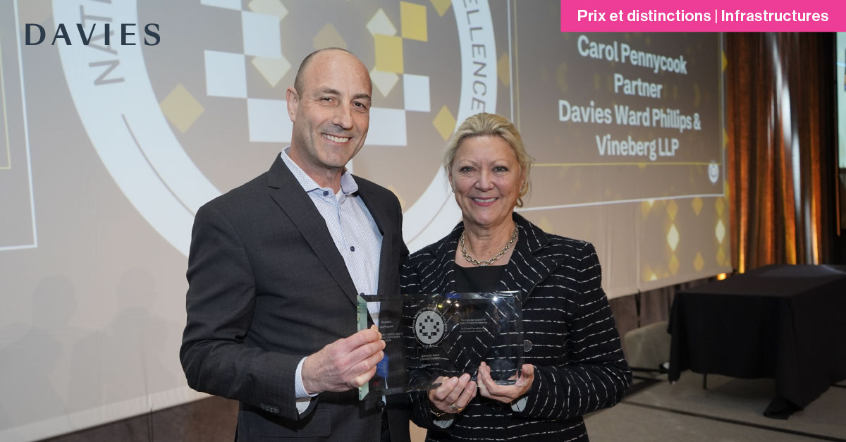 Carol Pennycook a été nommée « Lifetime Champion » de 2023 par le <a href="/pppcouncil/">CCPPP</a> dans le cadre des prix nationaux pour l’innovation et l’excellence en partenariats public-privé. 

En savoir plus : ow.ly/pWuH50Q7YHs

Image : CCPPP

#infrastructureschezDavies #PPP