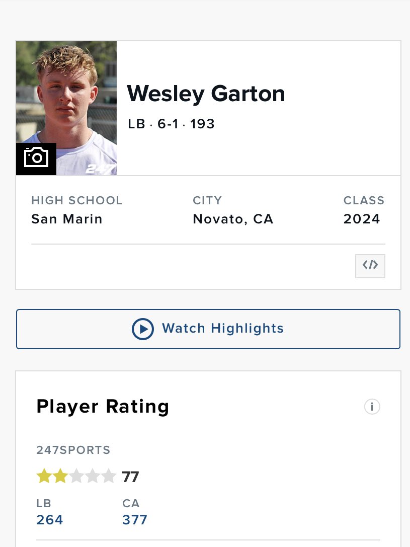 Wesley Garton (@wesleygarton) on Twitter photo Thank you <a href="/BrandonHuffman/">Brandon Huffman</a> for naming me a 2⭐️ recruit.
<a href="/NickRolovich/">Nick Rolovich</a> <a href="/dimare_dominic/">Dominic Dimare</a> <a href="/allfootballSM/">San Marin Football</a> <a href="/CalHiSports/">Cal-Hi Sports</a> <a href="/marinij_sports/">Marin IJ Sports</a> Thank you <a href="/BrandonHuffman/">Brandon Huffman</a> for naming me a 2⭐️ recruit.
<a href="/NickRolovich/">Nick Rolovich</a> <a href="/dimare_dominic/">Dominic Dimare</a> <a href="/allfootballSM/">San Marin Football</a> <a href="/CalHiSports/">Cal-Hi Sports</a> <a href="/marinij_sports/">Marin IJ Sports</a>