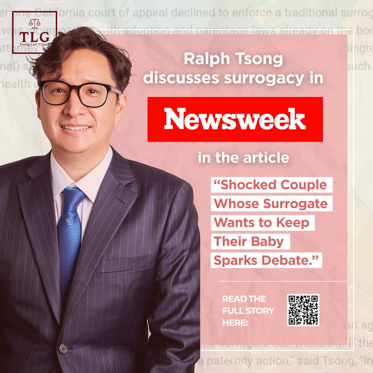 tsonglaw's tweet photo. Tsong Law Group’s founding attorney Ralph Tsong speaks on the outcome of different surrogacy situations in Newsweek. You can read the full article here: https://t.co/cpqhMrn6as. Visit https://t.co/PUHrYkuCq9 for more information on surrogacy.
#tsonglawgroup #tsonglaw #surroga... https://t.co/CgSxQg5o5Y