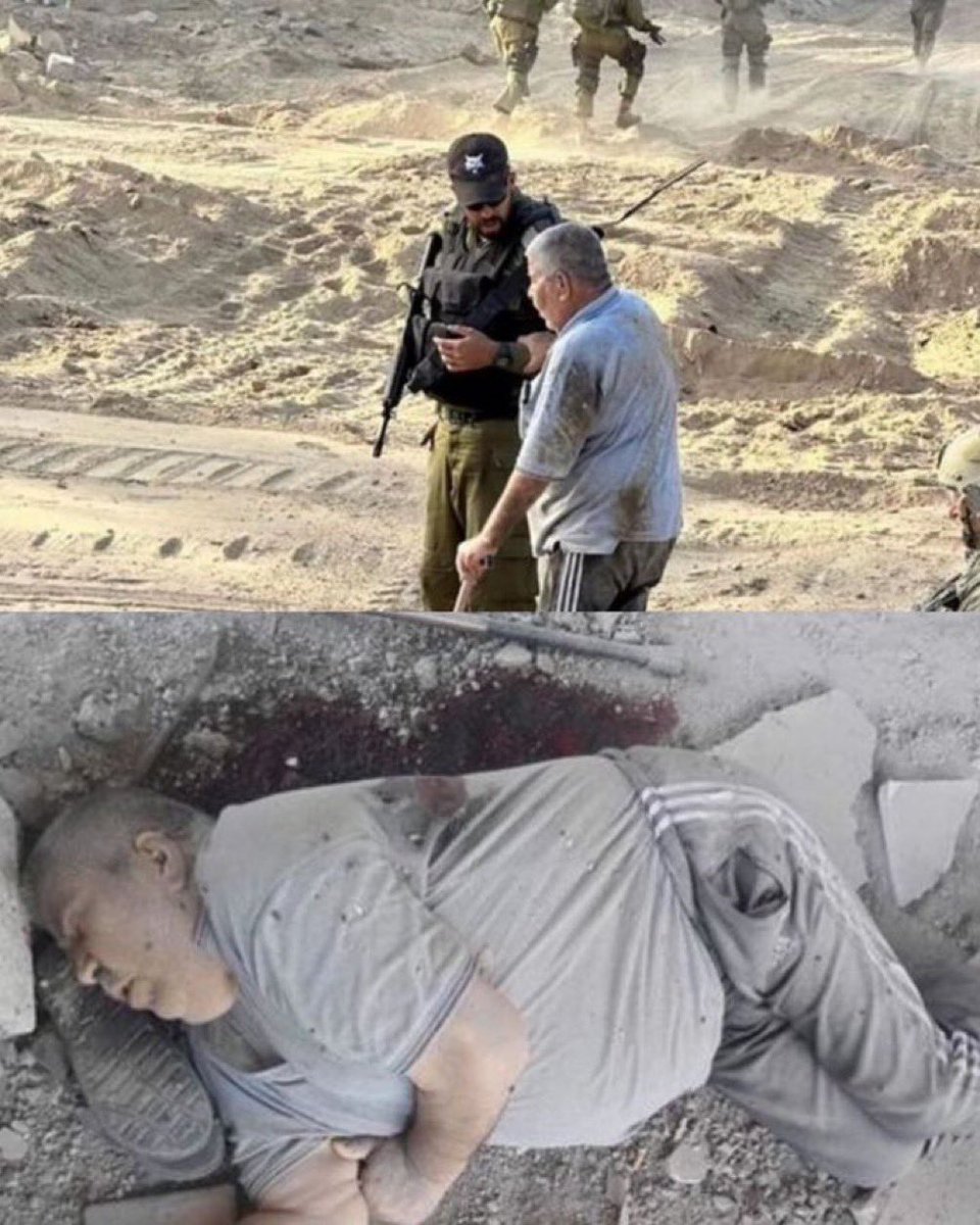 🚨🇮🇱 ISRAEL posted this PR photo with a disabled elderly Gazan, Bashir Hajji (75), bragging about their “humanity.” 💔🇵🇸 Then, the ZIONIST TERRORISTS shot him twice in the head & back, leaving his body to rot. 'He died tired, cold, thirsty & hungry' his granddaughter wrote.