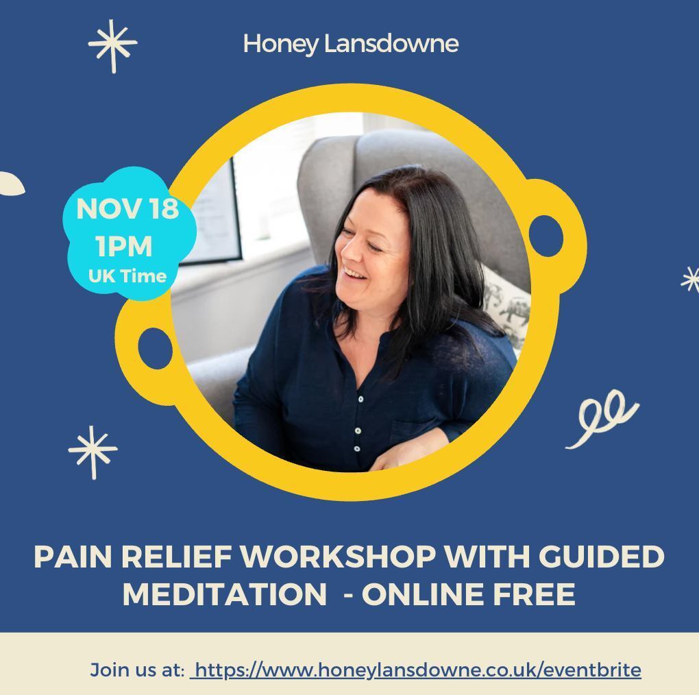 Join Honey Lansdowne for a free pain relief workshop with guided meditation on 18th November at 1pm. Sign up at ift.tt/WSGQmtB #hypnotherapynearme #onlinehypnotherapy #onlinehypnosis #guidedmeditation #oldpain2go #naturalpainrelief instagr.am/p/CzrRsHONQNI/