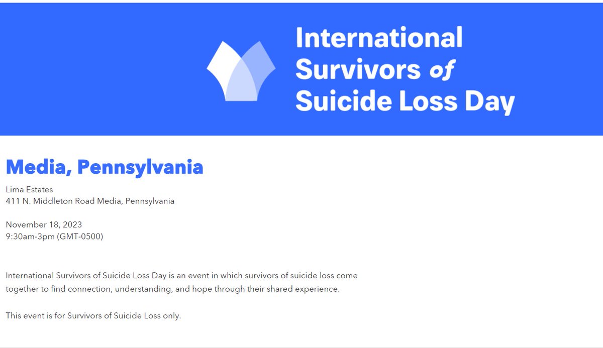 PhillySOS's tweet image. Still not too late to join us for International Survivors of Suicide Day on 11/18 at Lima Estates in Media. Check-in is 9:30; our program will begin at 10:00. Register at media-pennsylvania.isosld.afsp.org.