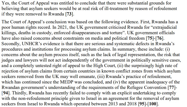 <a href="/RishiSunak/">Rishi Sunak</a> UK Supreme Court: There are extrajudicial killings, torture &amp; enforced disappearances in Rwanda. Rwanda is unsafe.

Rishi Sunak, waving his magic Emergency Legislation wand: I hereby announce Rwanda a safe country.

What? How does just declaring it to be safe help anyone, you 🤡?