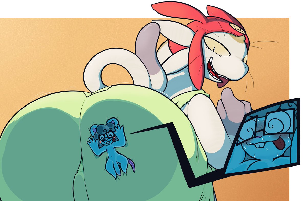 Meow and a small blue rat! Art received from @rabbletnsfw