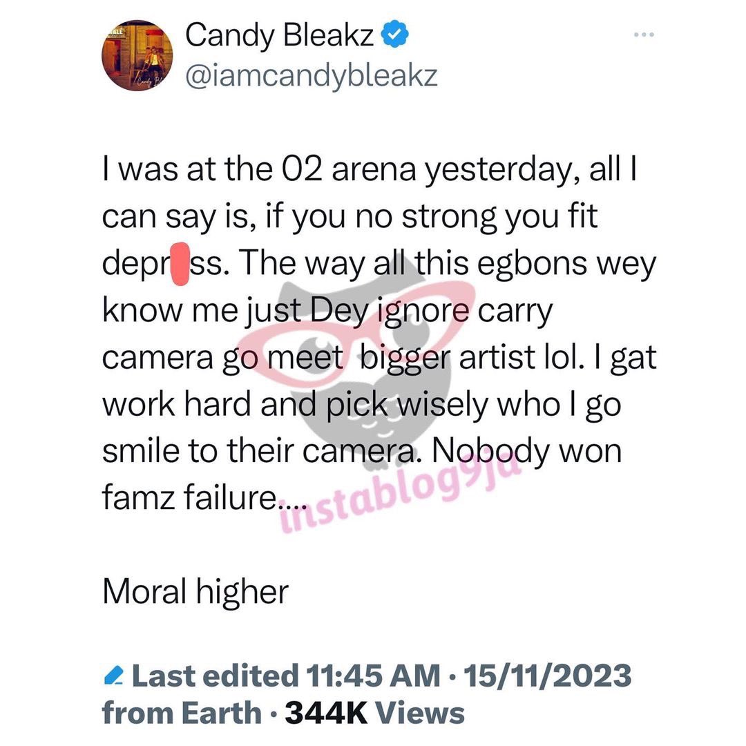 Rapper Candy Bleakz set to double her hustle after her bitt£r experience at Rema’s concert in O2 arena, London