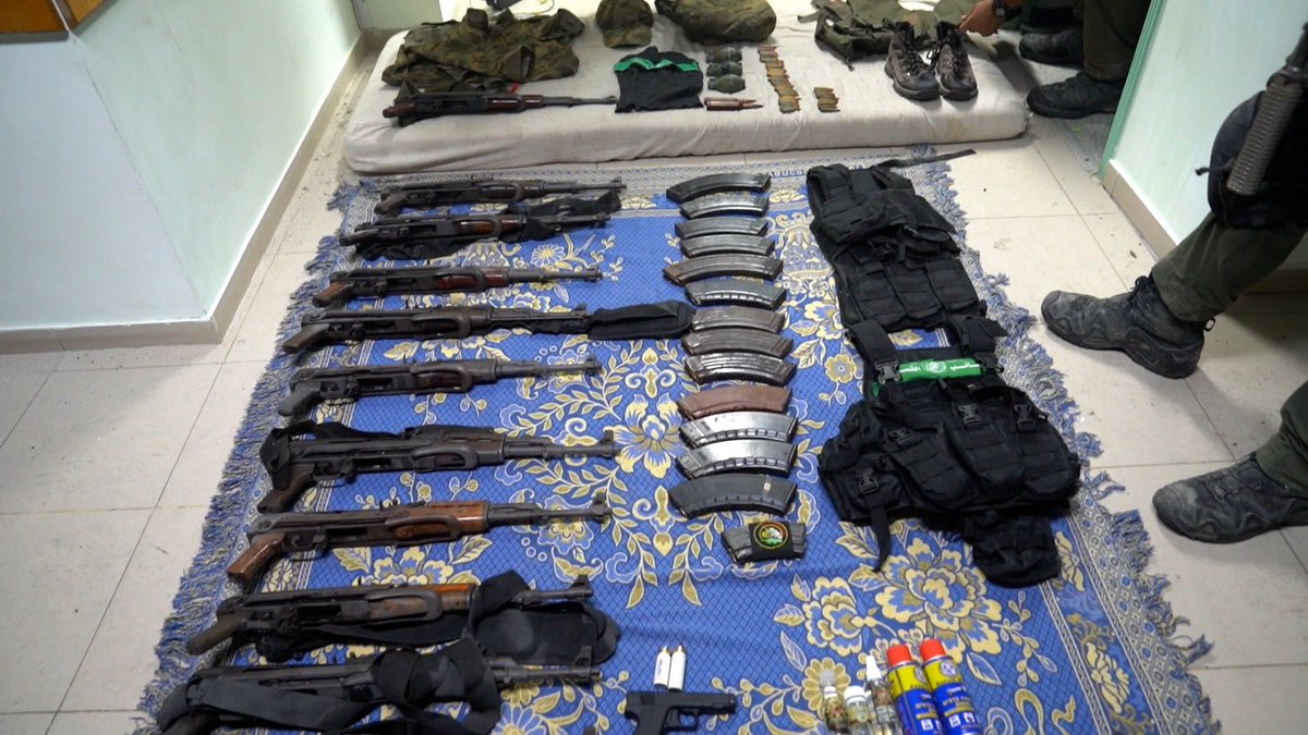 Weapons cache reportedly recovered by the IDF in the MRI department of the Al-Shifa Hospital.