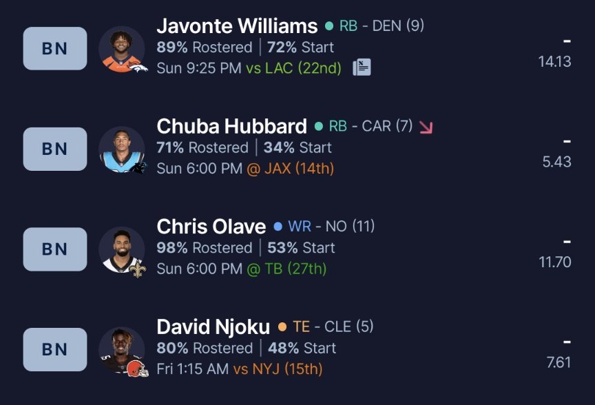 ScottJ_Benjamin's tweet photo. @SalVetriDFS Javonte + DK for Diggs. I'm all but in the playoffs so this would purely be to maximise upside as Diggs would be in my flex. https://t.co/vbK0XndXLd