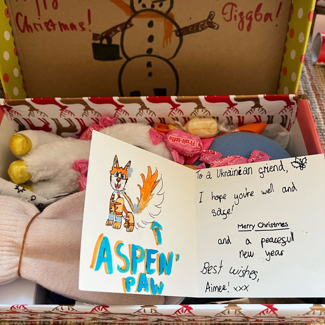 A big shout out to Aimee in year 6 who has been working hard to prepare Shoebox Christmas presents for Ukrainian children in need. Aimee donated her toys, stationery &amp; with £30 of her own pocket money she has bought kids activities, warm socks, gloves &amp; hats. 
Well done Aimee!