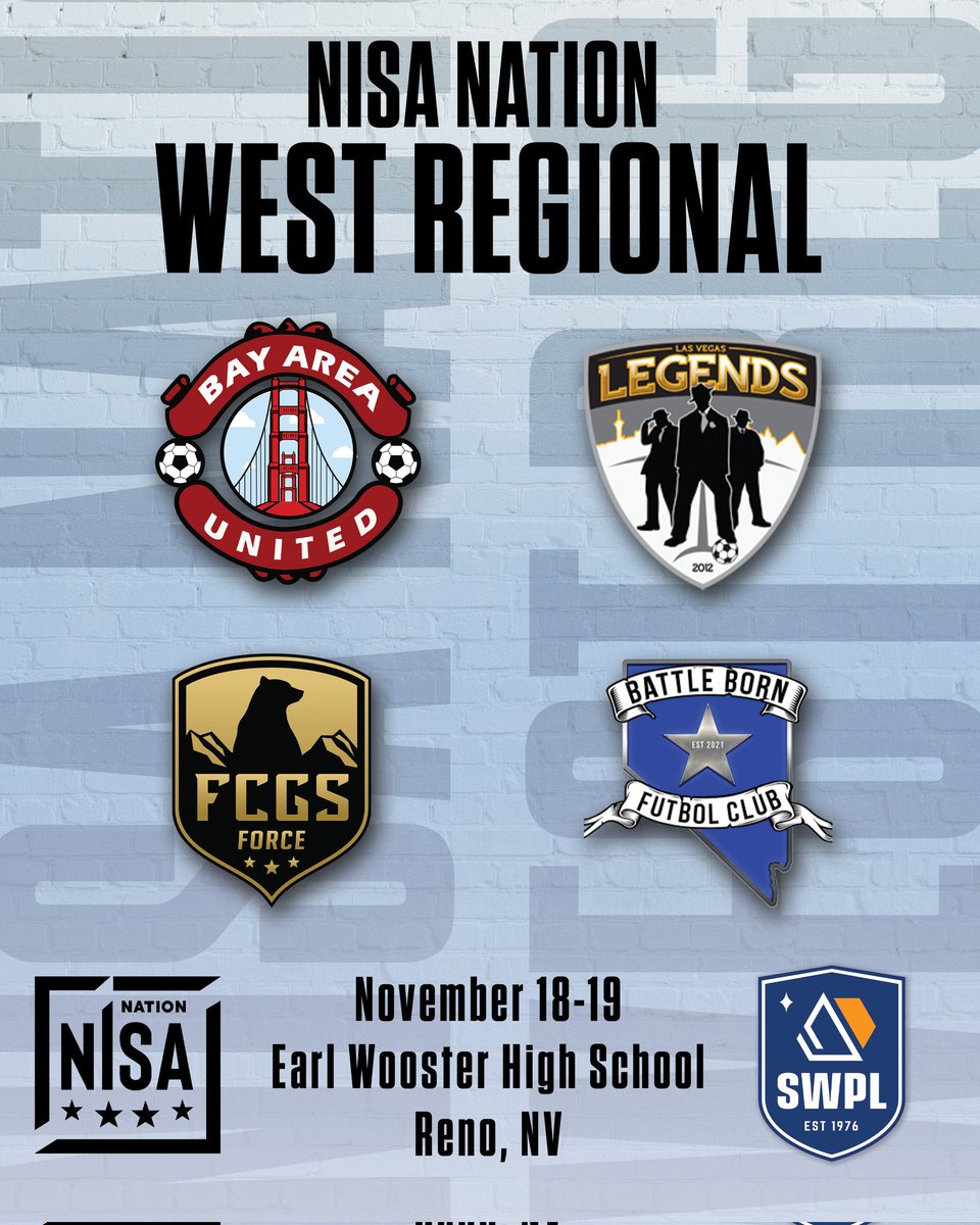 TheNISANation's tweet photo. The NISA Nation West Regional semifinals are SATURDAY!

📍 Reno, NV
🏟 Earl Wooster HS Stadium
🗓 Saturday, Nov. 18

#FourClubsOneGoal

THIS WEEKEND ⤵️ https://t.co/nyFaLqeX21