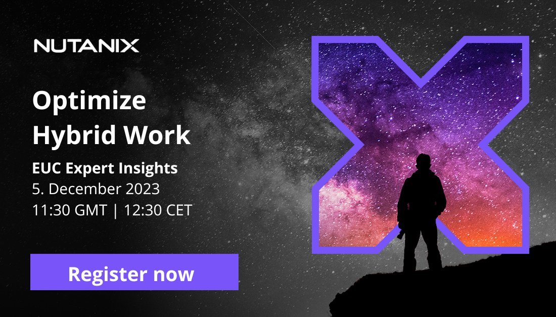 DiRouse1209's tweet image. Optimize hybrid working with ESG. Join Expert Insights to learn the latest industry trends and actionable strategies for optimizing hybrid work. Sign up today: bit.ly/47Hzn9x
#nutanix #nutanixevents #endusercomputing #eu