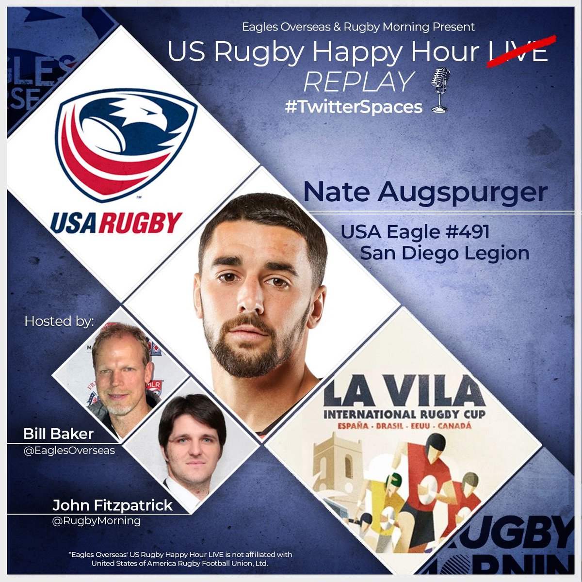 Shout out to USA Eagle and San Diego Legion Nate Augspurger - Great conversation today about VILA International Cup, USA Rugby and MLR! You missed it? The podcast replay drops Thursday.