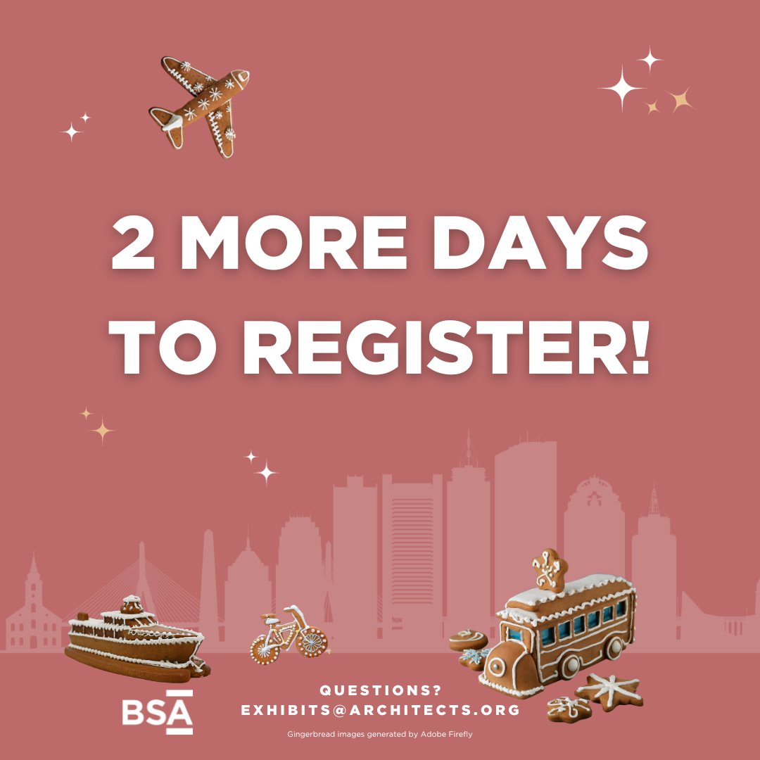 This is a friendly reminder that registration for the 2023 BSA Gingerbread Design Competition & Exhibition closes on November 17. If you or your team hope to participate, please make sure to register soon! #BSAGingerbread2023 Register here: architects.org/exhibitions/20…