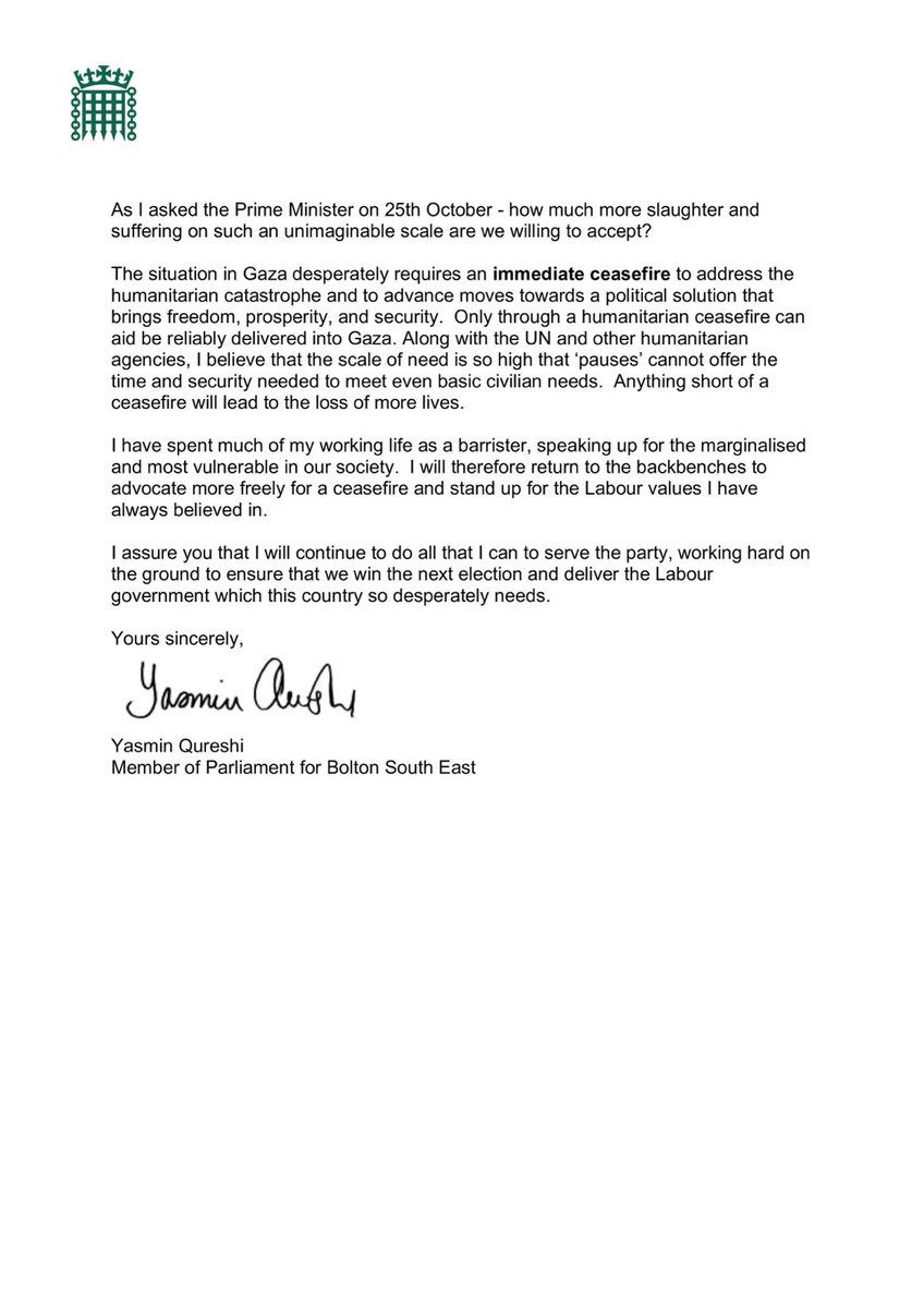 The scale of bloodshed in Gaza is unprecedented. Tonight, I will vote for an immediate ceasefire.

We must call for an end to the carnage to protect innocents lives and end human suffering.

With regret, I have stepped down as Shadow Women and Equalities Minister.