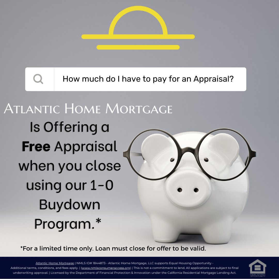 AtlanticHM's tweet photo. That's right, a Free Appraisal when you close a loan using our 1-0 Buydown Program. Call us today for more details. https://t.co/4brEZpGLBh
