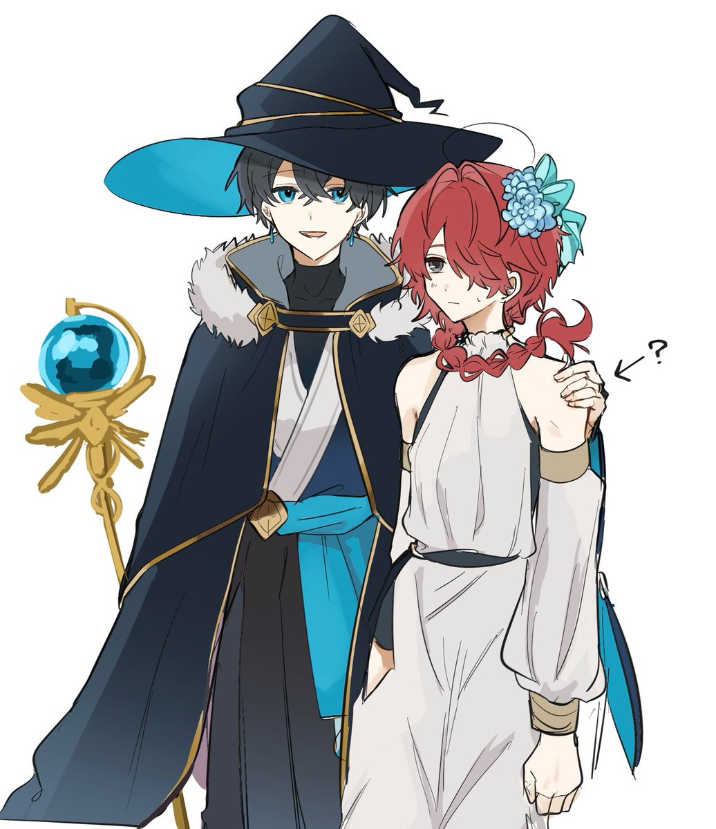 multiple boys 2boys hat witch hat male focus staff red hair  illustration images