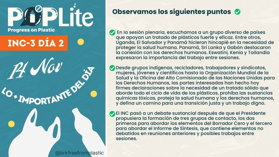 Reporte del segundo día en la #INC3  Tratado de Global de Plástico. Al contrario de lo que las grandes marcas quieren que pienses, el Sur Global NO es el mayor contaminador de plástico. No iniciamos la crisis del plástico, pero juntos podemos ponerle fin.
#ColonialismodelaBasura