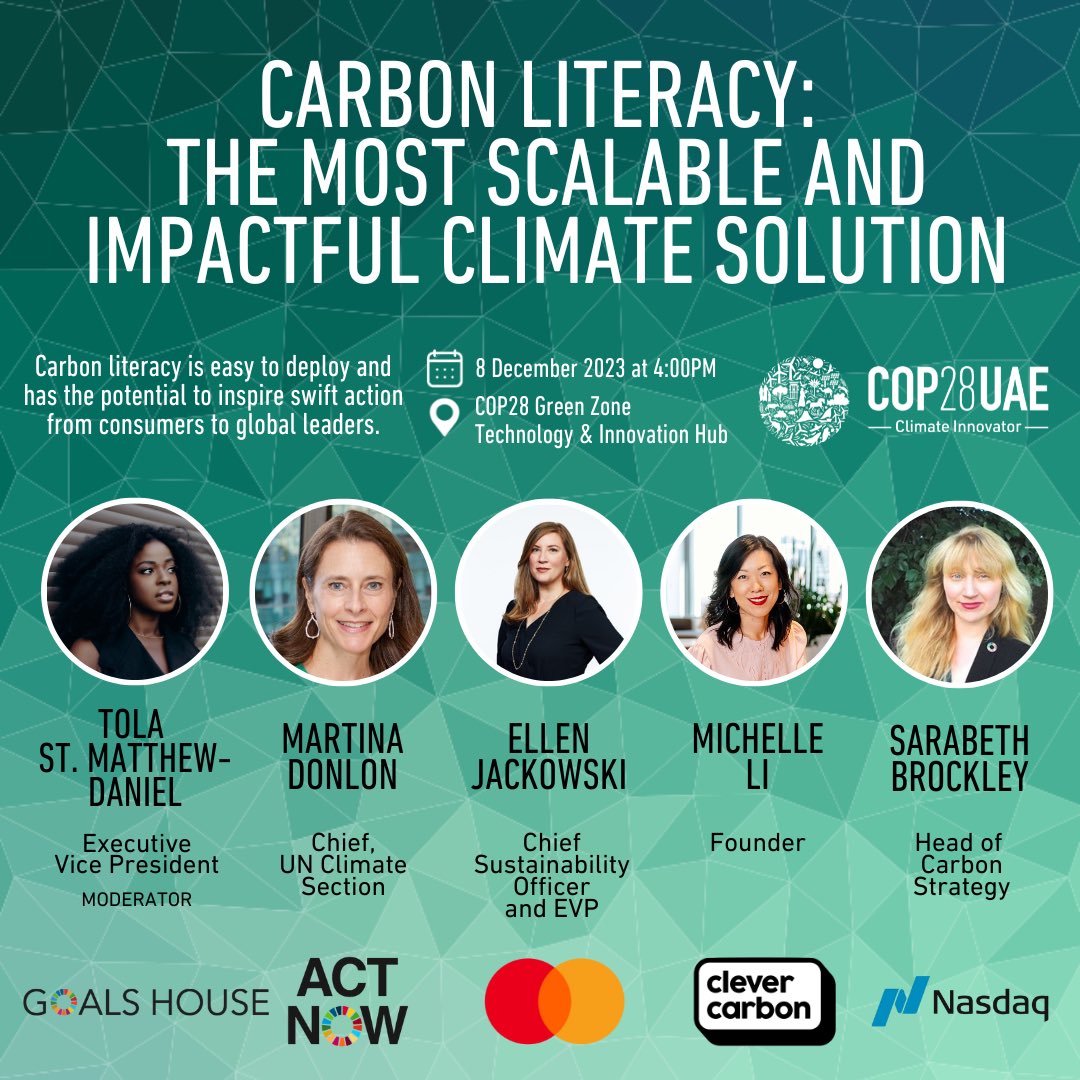 Join our green zone panel on carbon literacy on Dec 8 at 4pm! @clever_carbon #cop28UAE #greenzone #carbonliteracy #carbonfootprint #climateliteracy #individualaction #carbonremoval