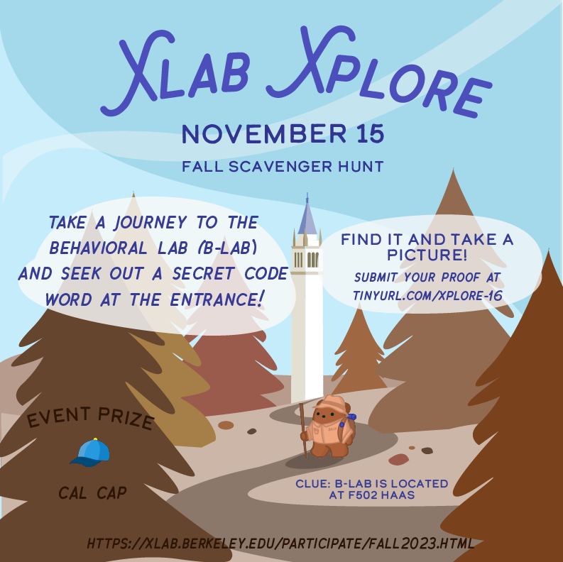 XlabAtBerkeley's tweet image. Rise and shine! We're almost at the end of our hunt. These final tasks are sure to make Xavier proud. You must complete and submit proof tomorrow (11/16) by 11:59PM to be eligible to win a prize! Good luck and stay adventurous!