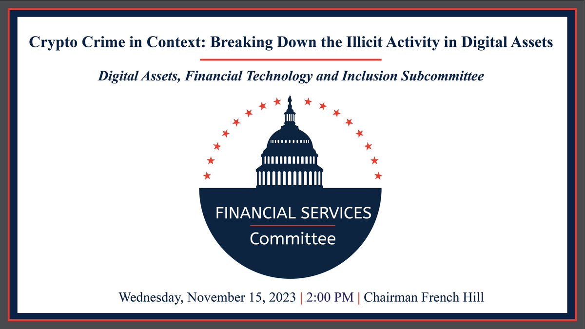 HappeningNow: Chairman @RepFrenchHill convenes the Digital Assets,  Financial Technology and Inclusion Subcommittee for a hearing entitled 