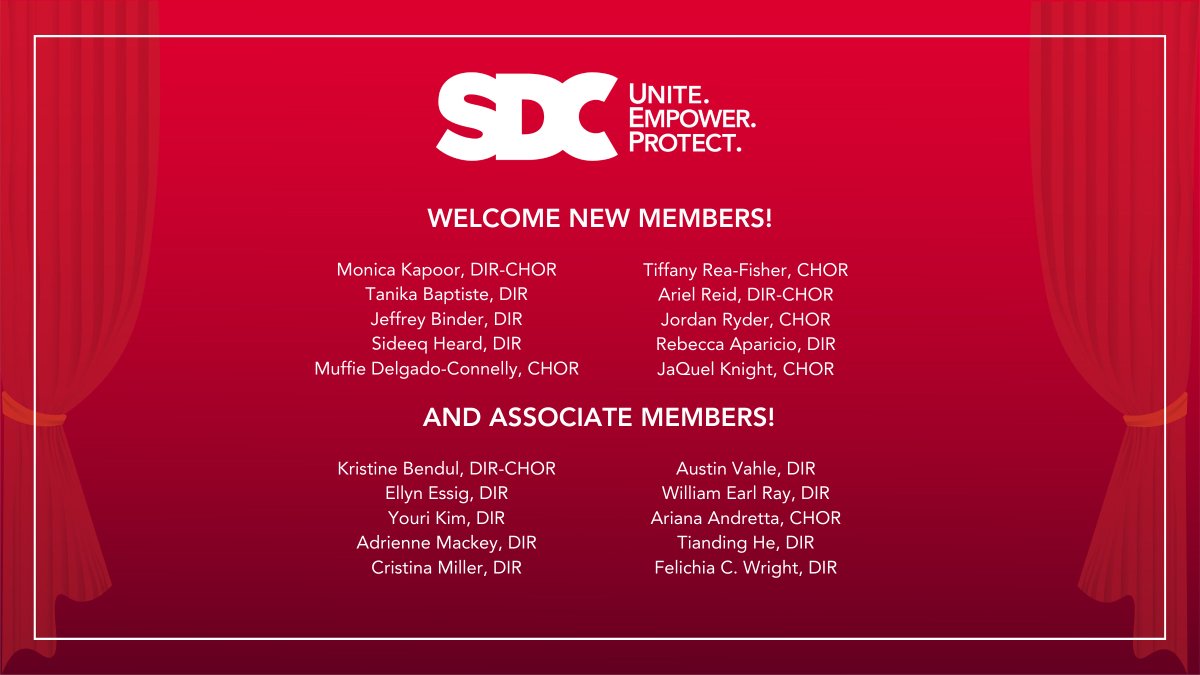 SDC is proud to welcome more of our newest Members and Associate Members! These #NewSDCMembers join our national community of professional Directors and Choreographers. #SDCMembers #Director #Choreographer #ProudToRepresent #UniteEmpowerProtect